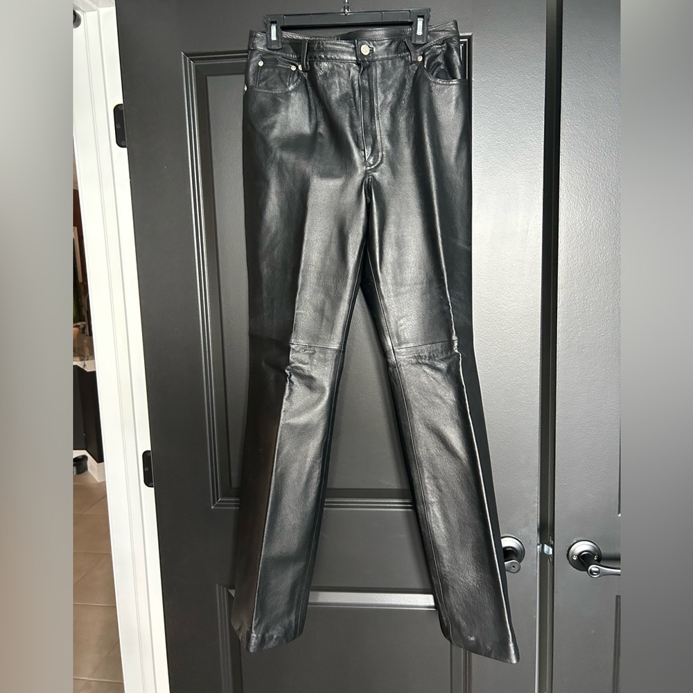 Vintage Newport News Black Leather Jeans size 12 tall EUC - Picture 1 of 6